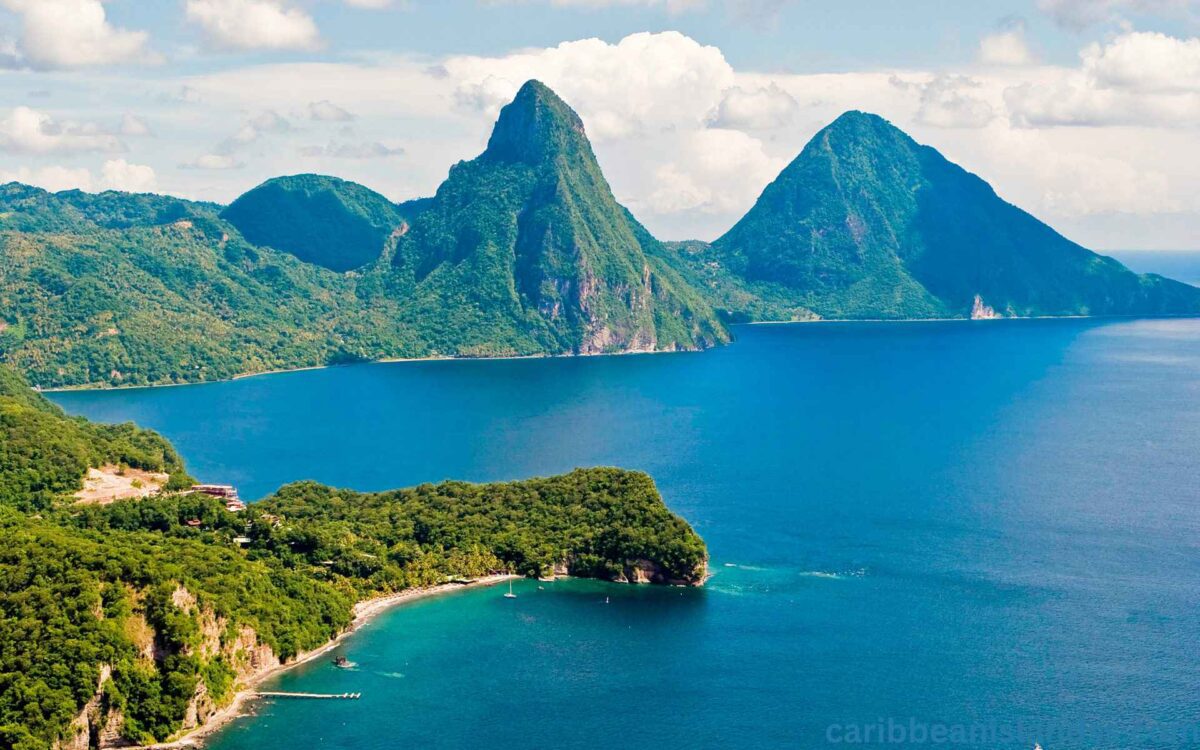 A view of Saint Lucia’s Petit Piton with Gros Piton in the background
