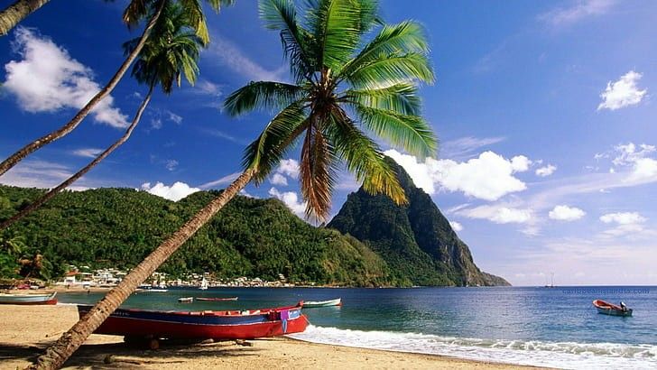 Beach view of gorgeous Pitons of Saint Lucia, Caribbean Islands
